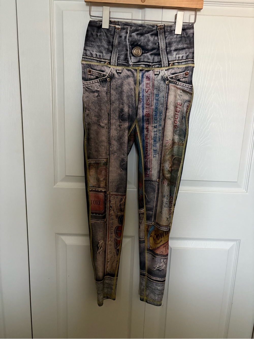 Printed Denim-Style Skinny Leggings - Multi Gray Wash